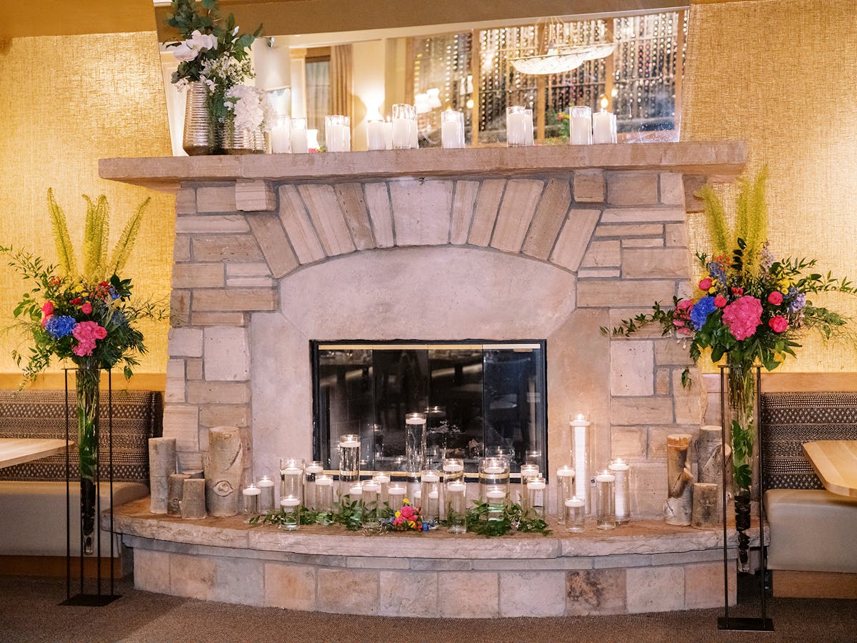 Larkspur Wedding Venue Vail Colorado Mountain Wedding Fireplace Decor