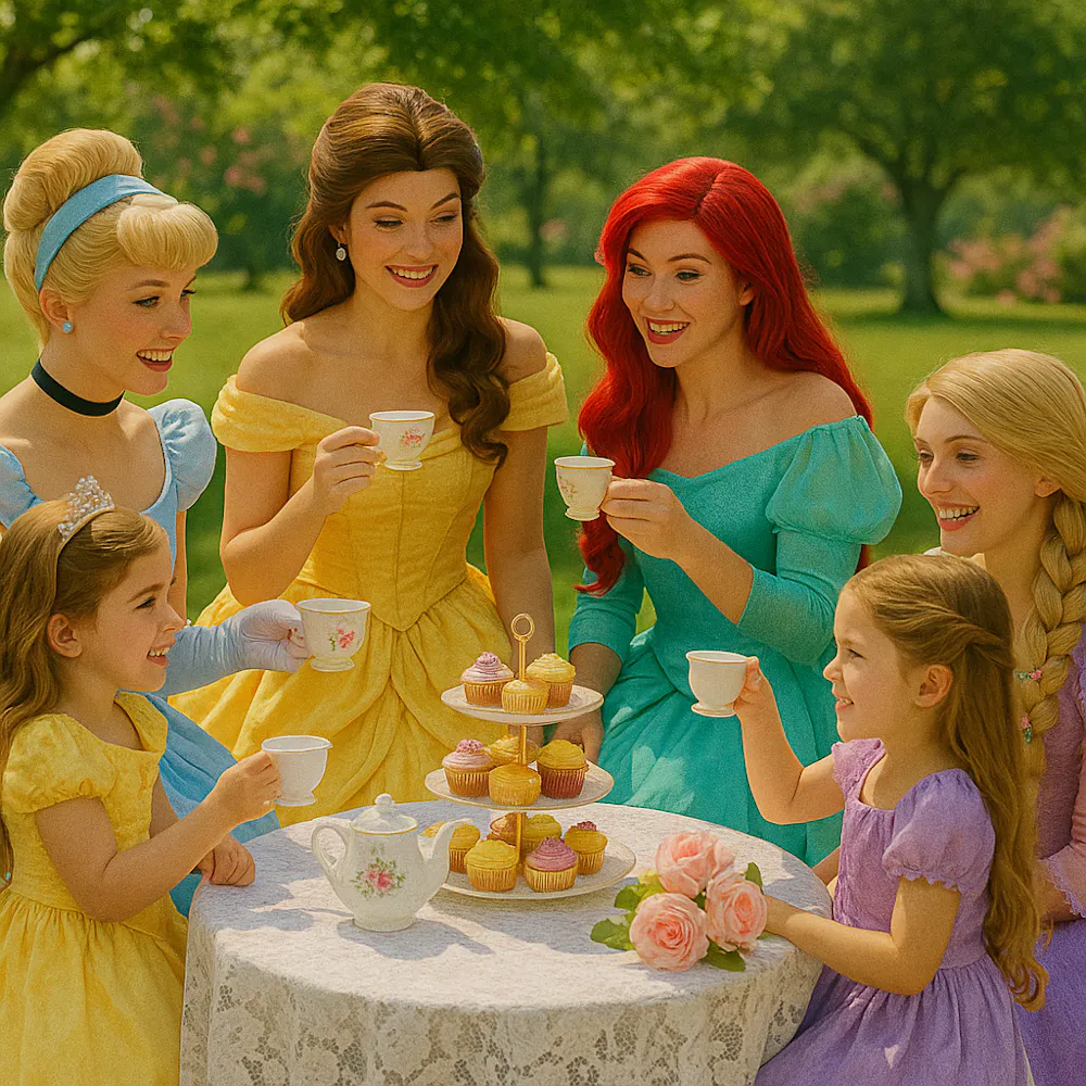 a group of women in clothing at a tea party