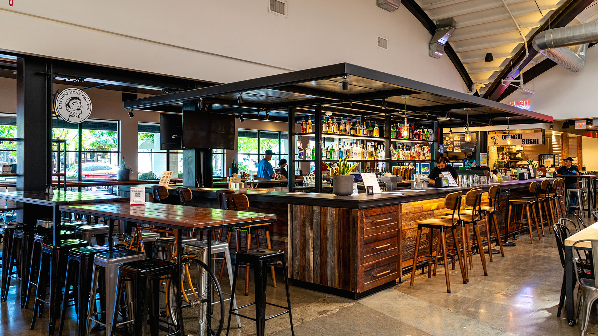 a bar with alcohol on display