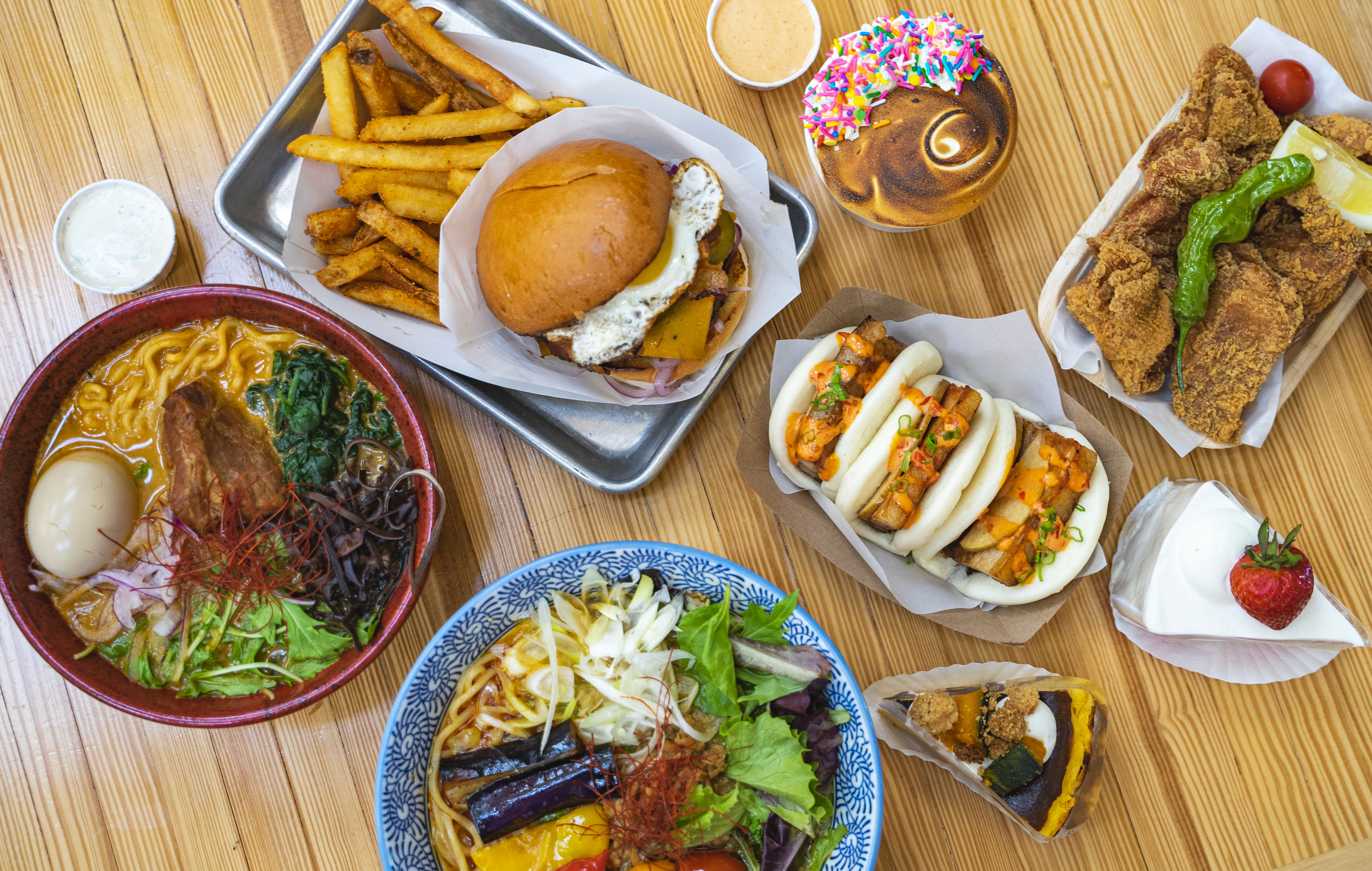 a bunch of food sitting on a table