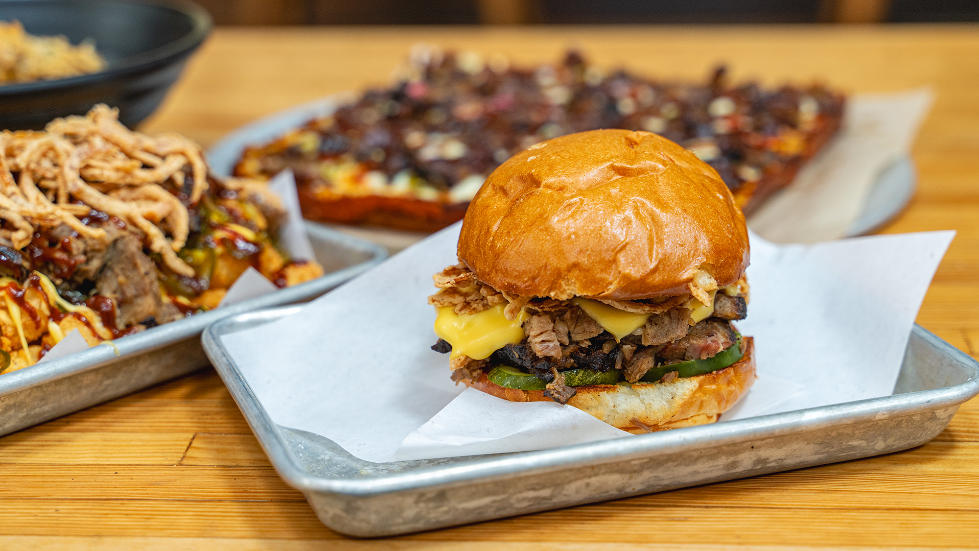 a burger on a tray