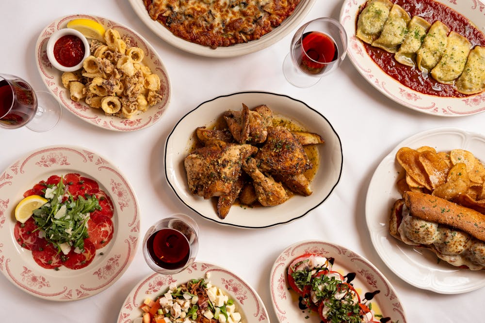 a table with plates of food