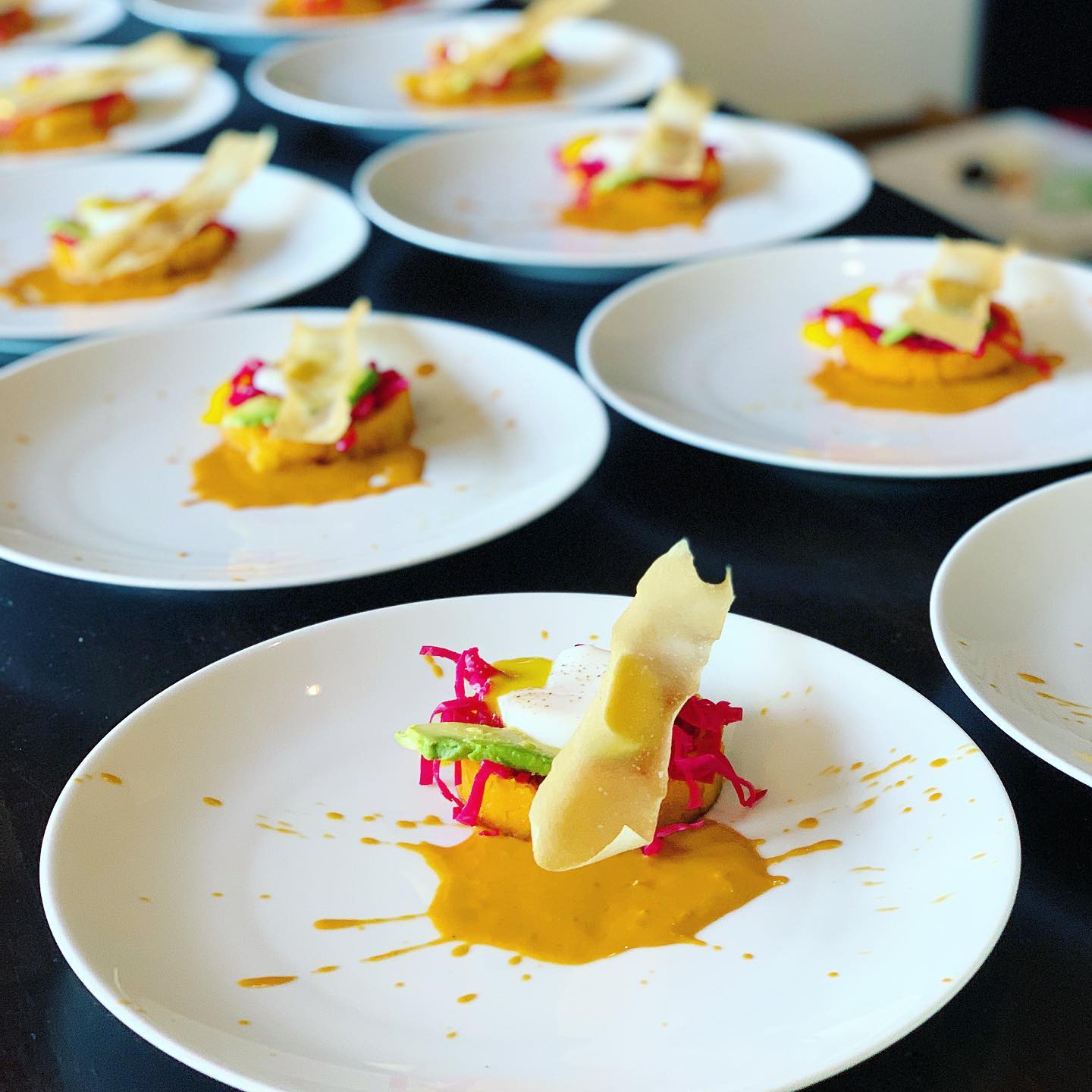 a group of plates of food