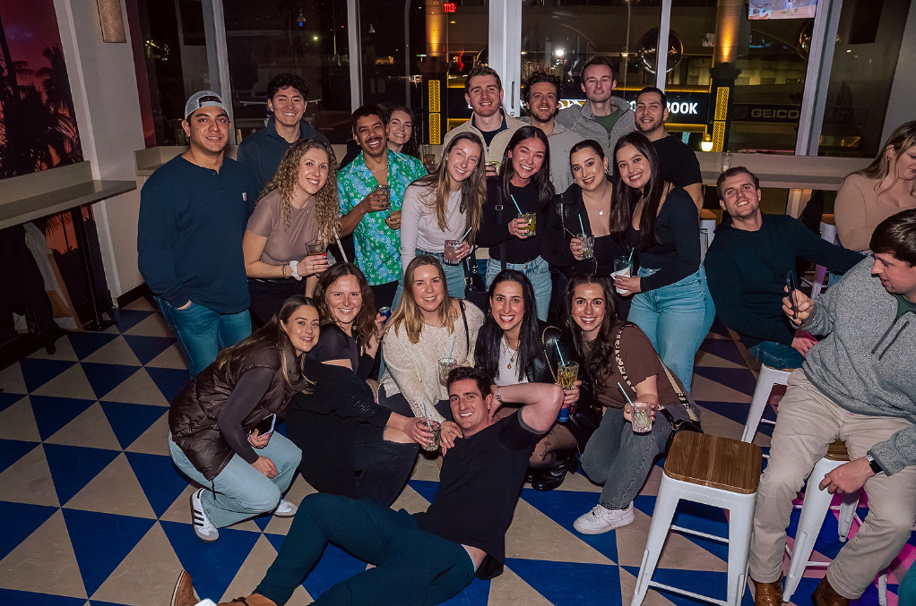 a group of people posing for a photo