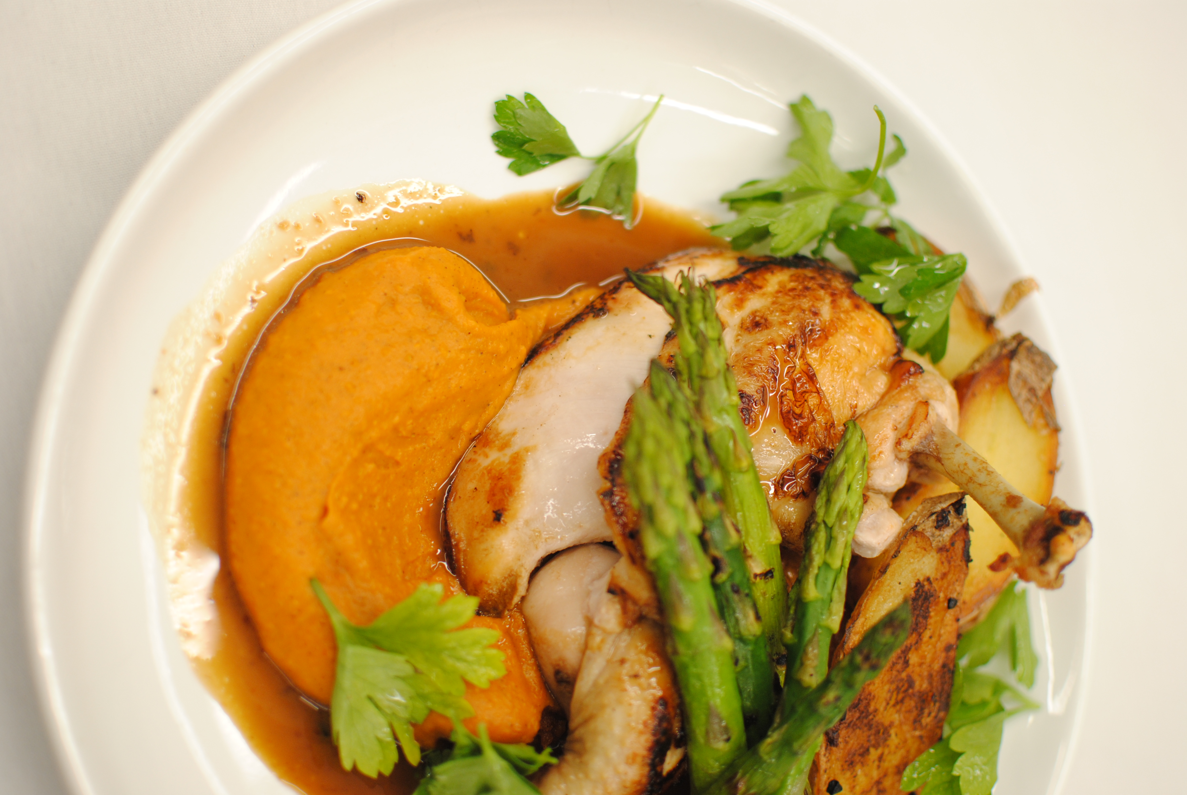 a plate of food with meat and vegetables
