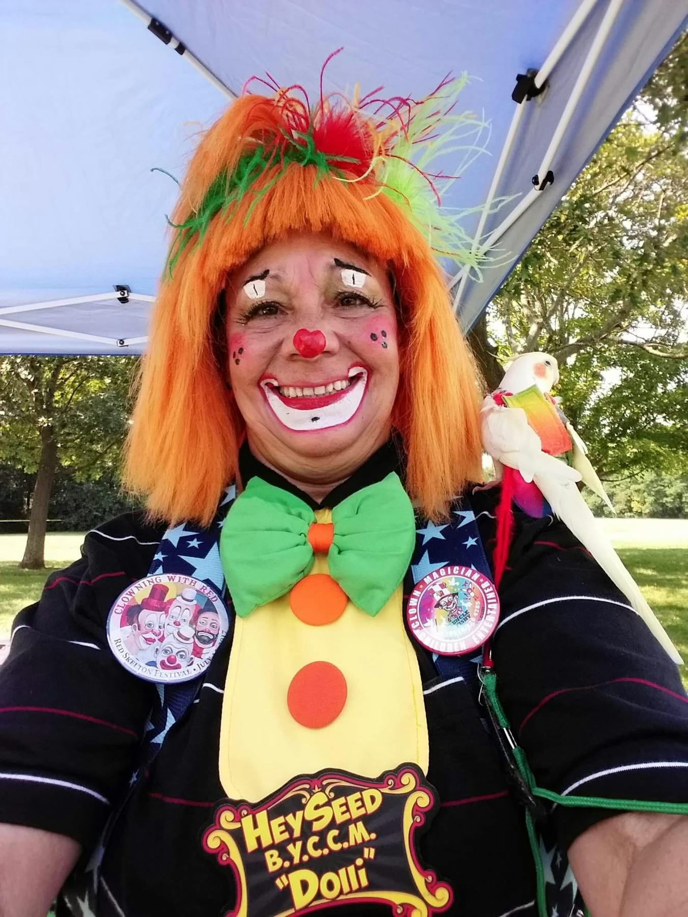 a person wearing a clown costume