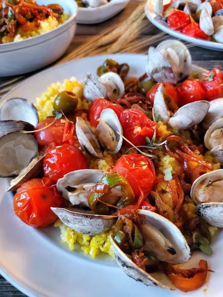 a plate full of food