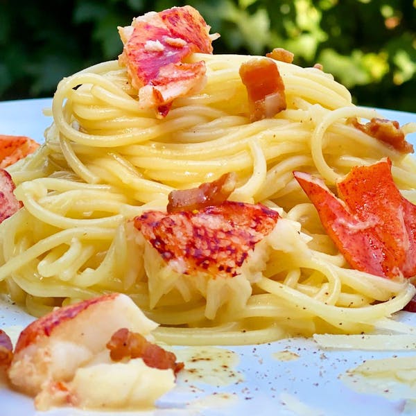 a close up of pasta