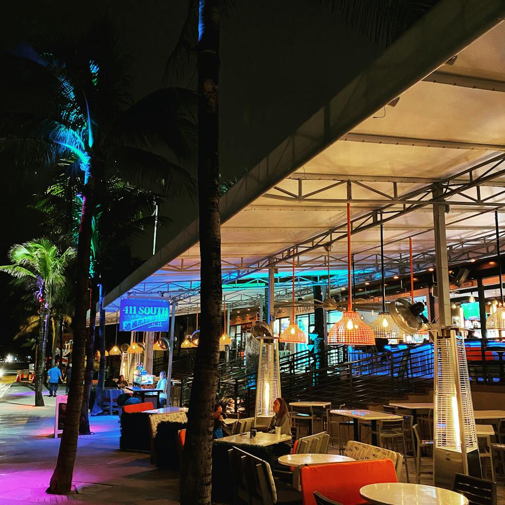 a store front at night