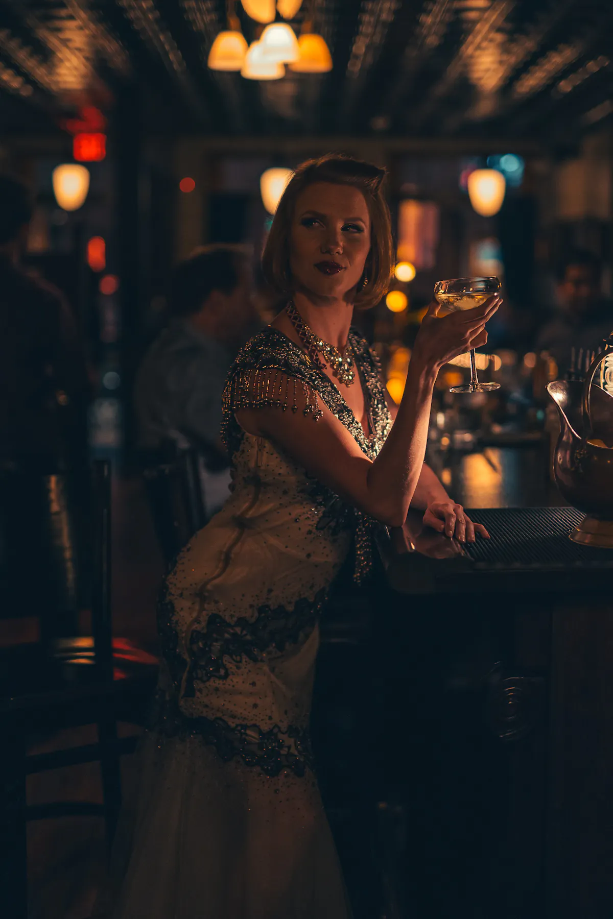 a woman sitting at night