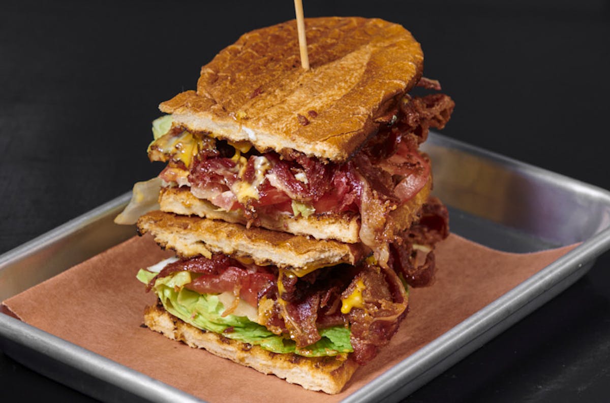 a sandwich on a tray
