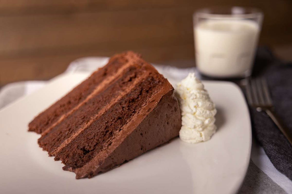 a piece of chocolate cake on a plate