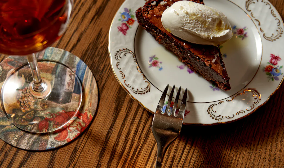 Dessert and glass of wine