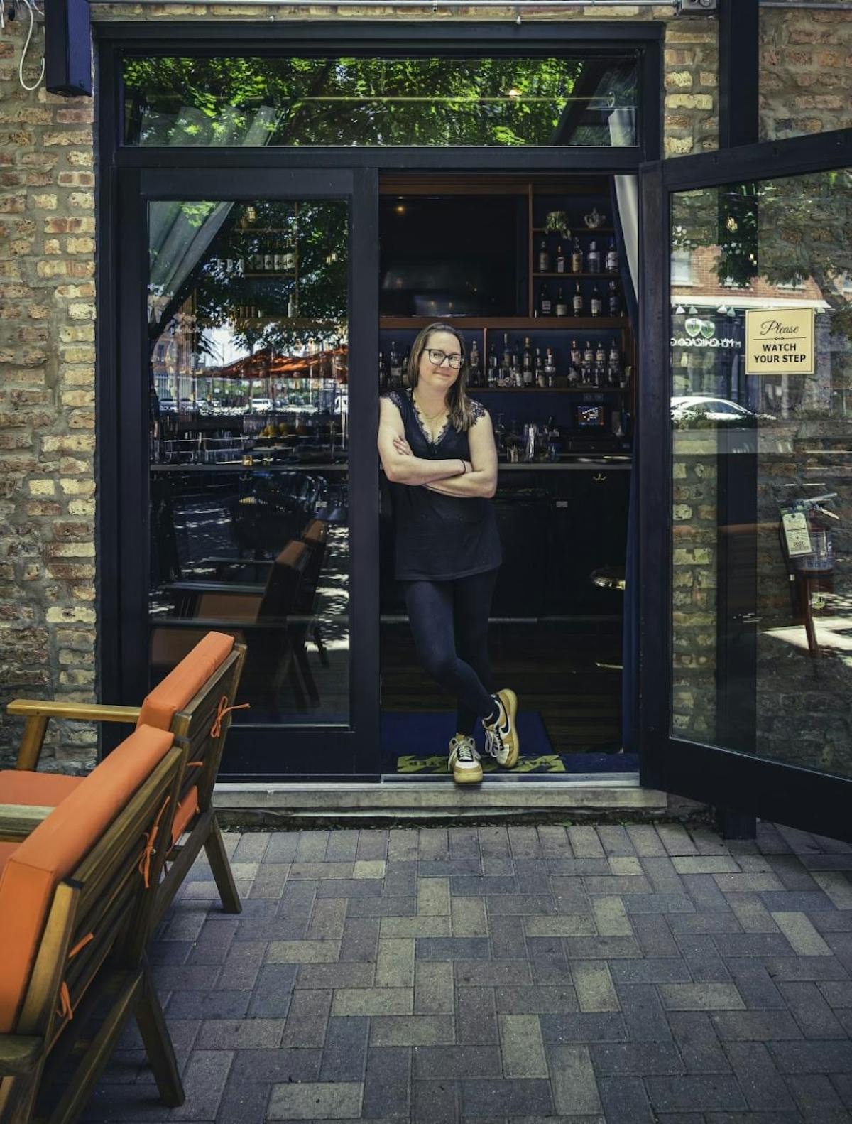 Sarah in front of the restaurant