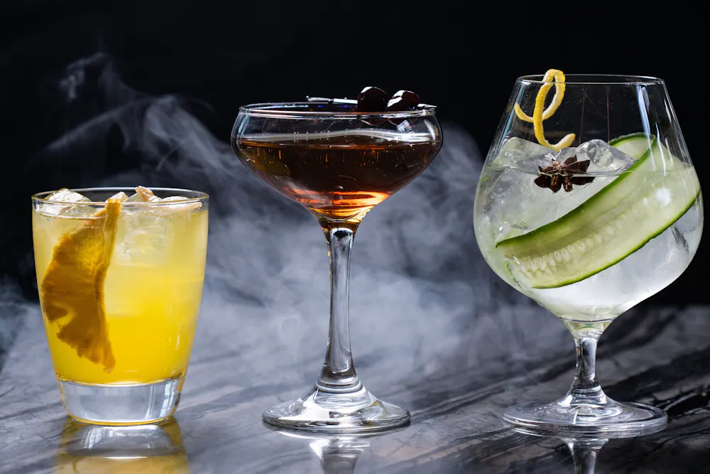 a close up of drinks