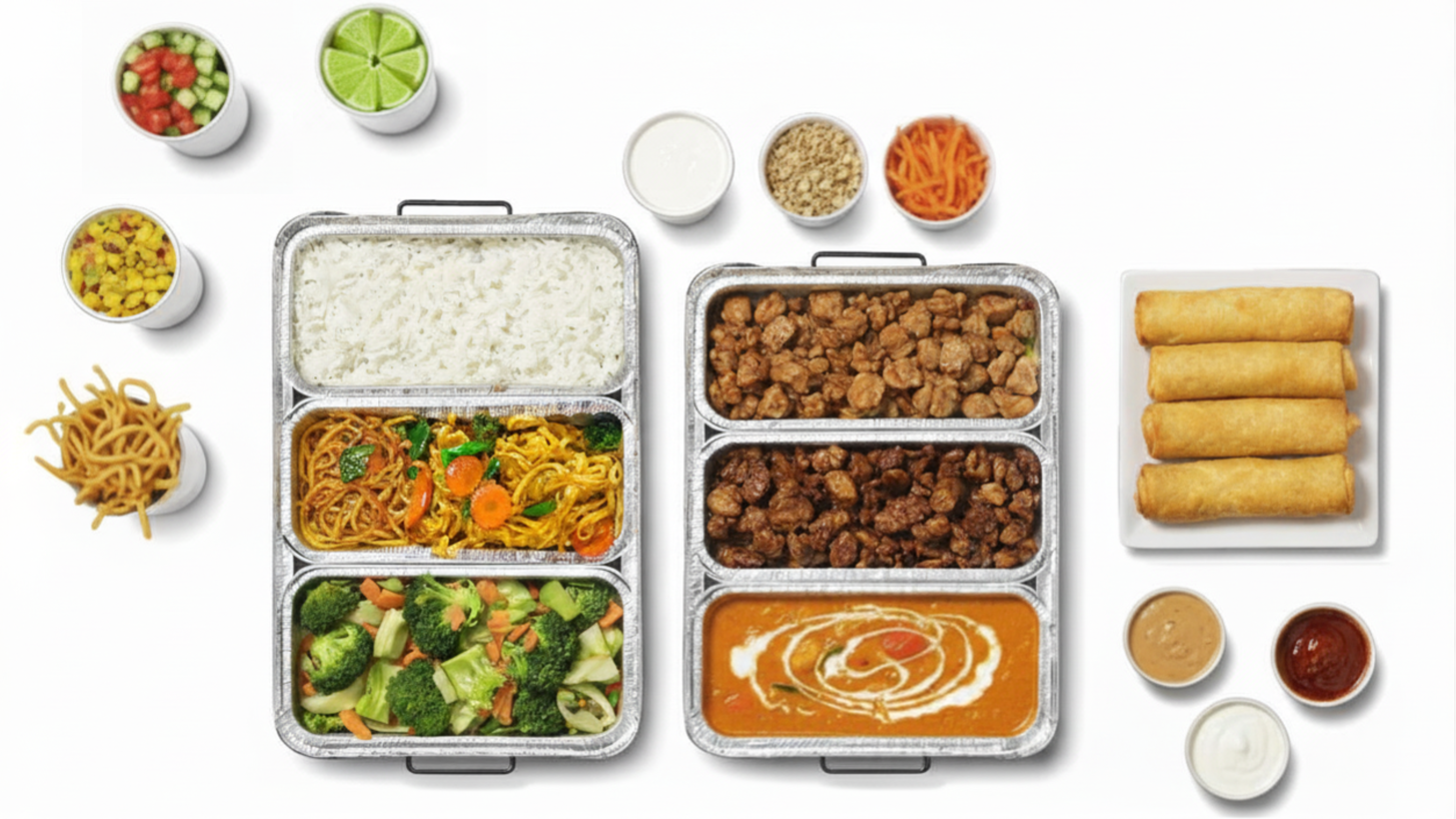 a trays of food with different types of food