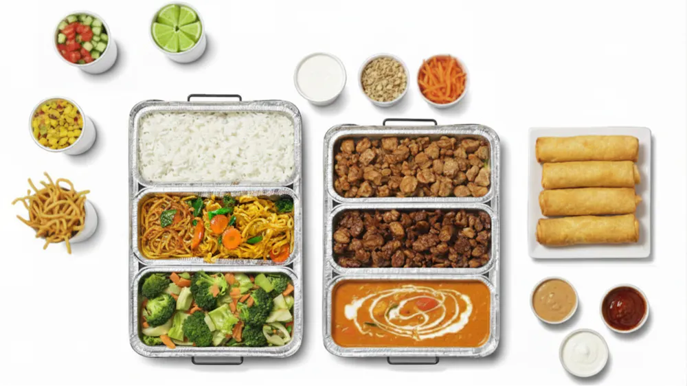 a trays of food with different types of food