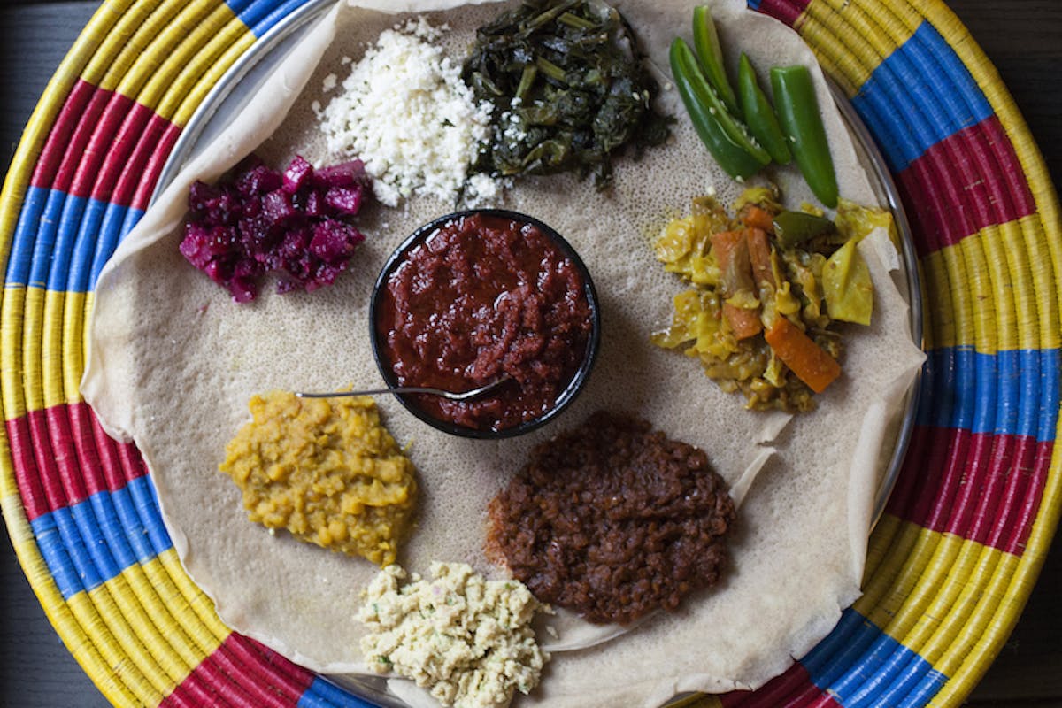 a plate of food with a fork