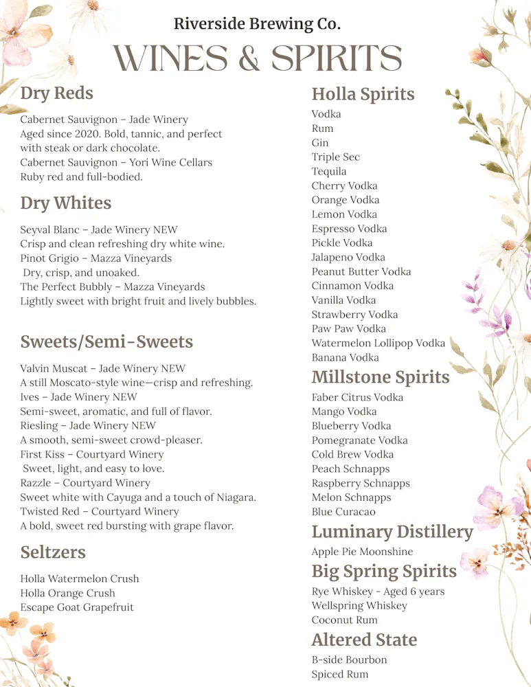 Chenko Menu Riverside Menus | Riverside Brewing Co.