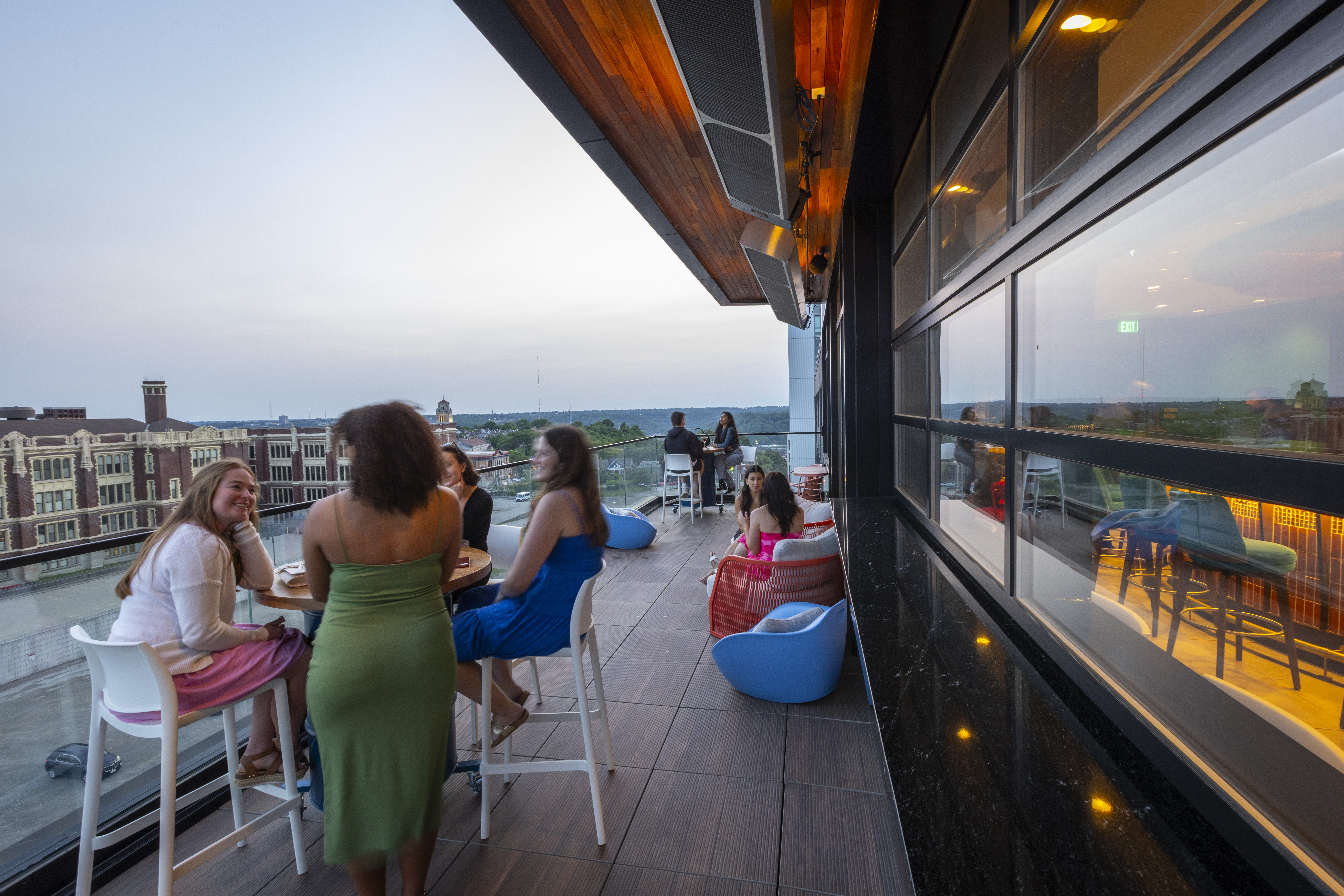 a group of people sitting at a table