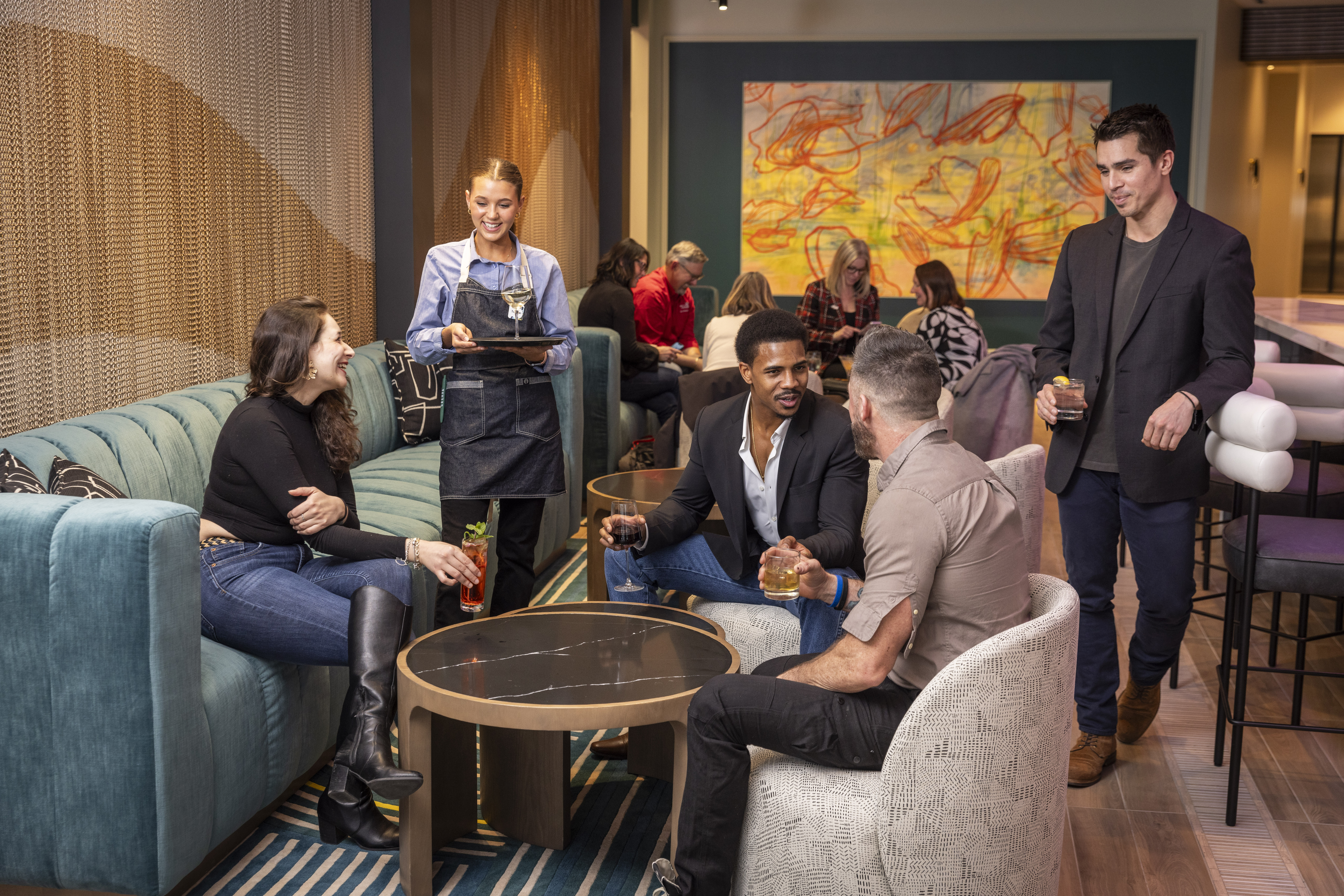 a group of people sitting at a table