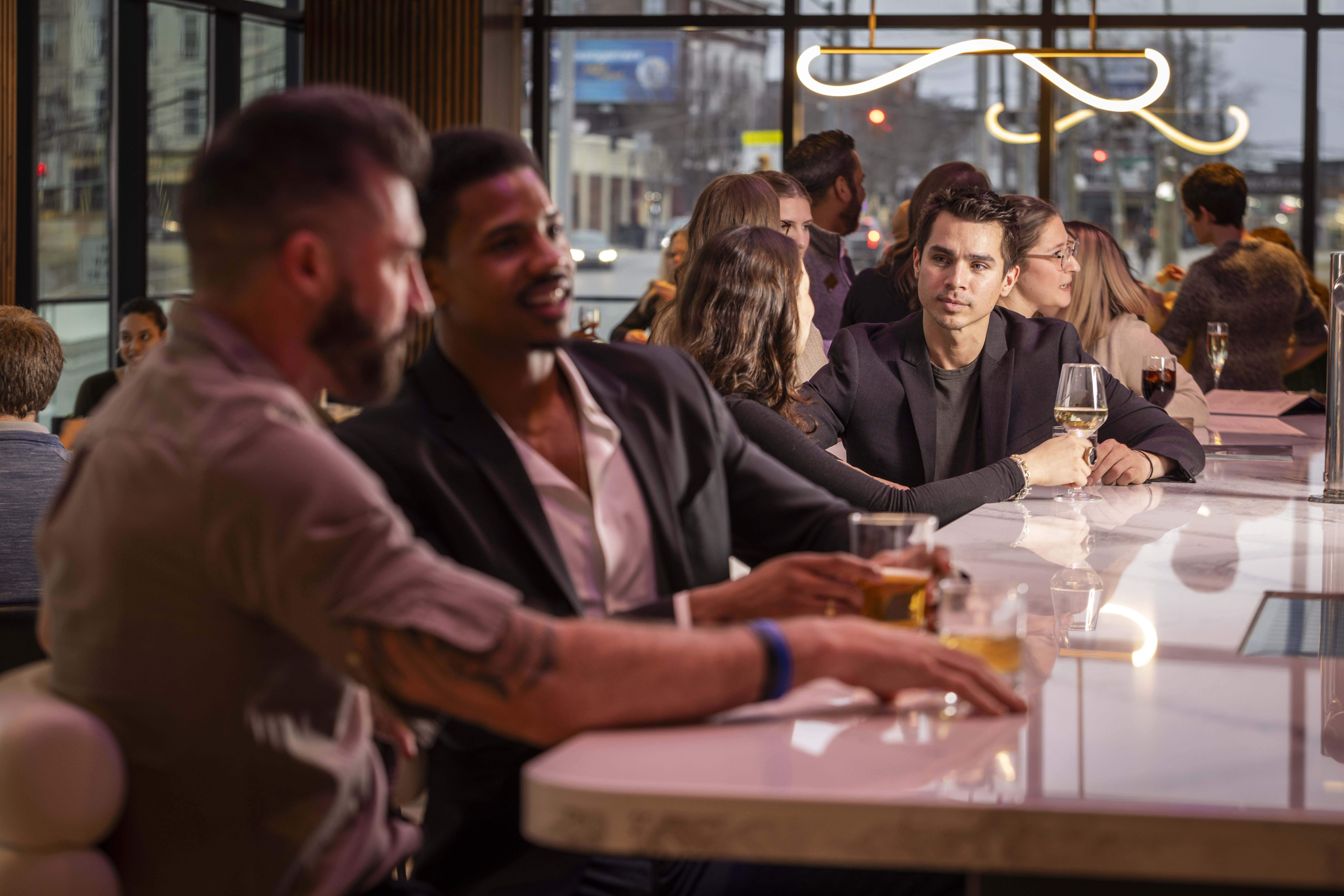 a group of people sitting at a table