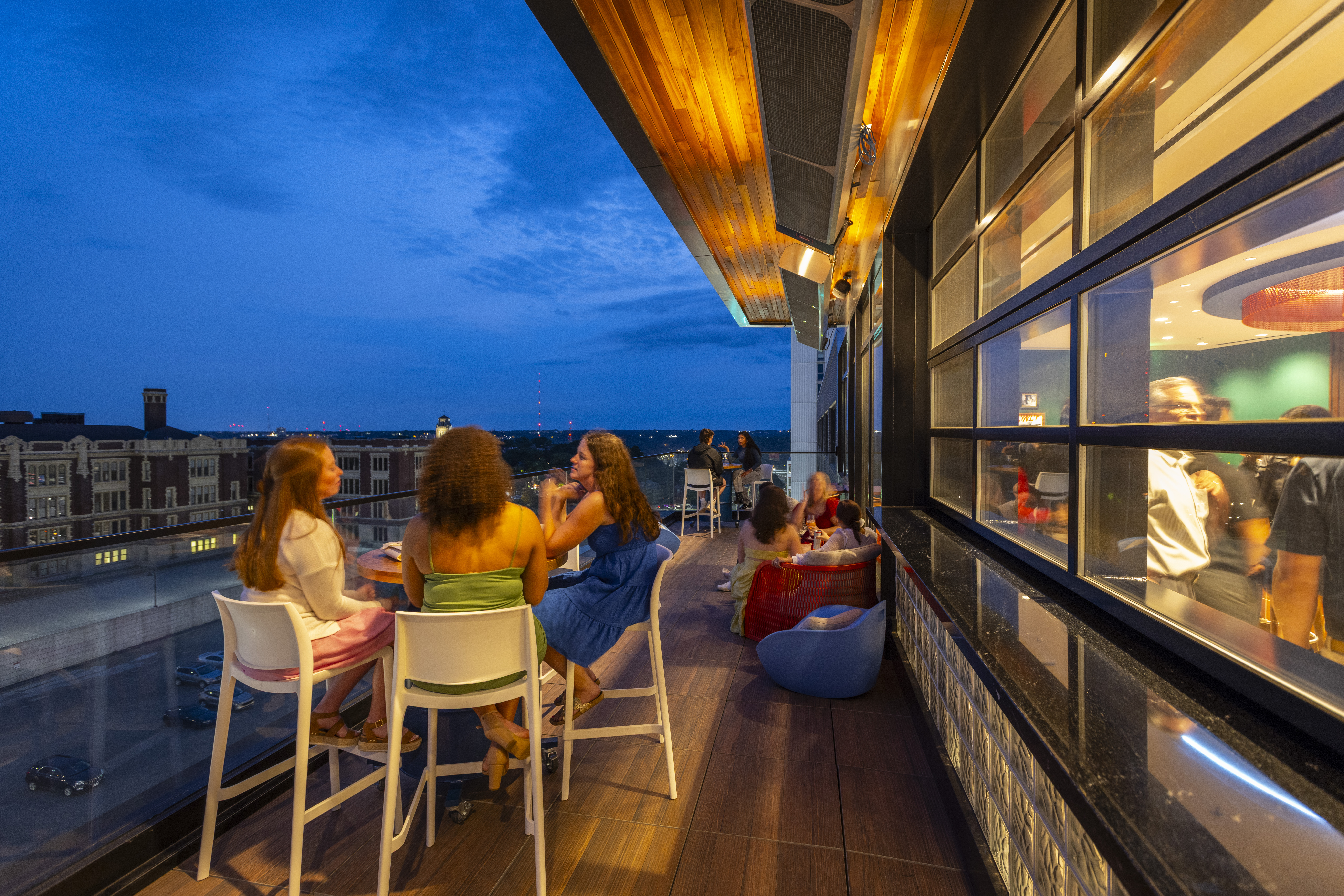 a group of people sitting at a table