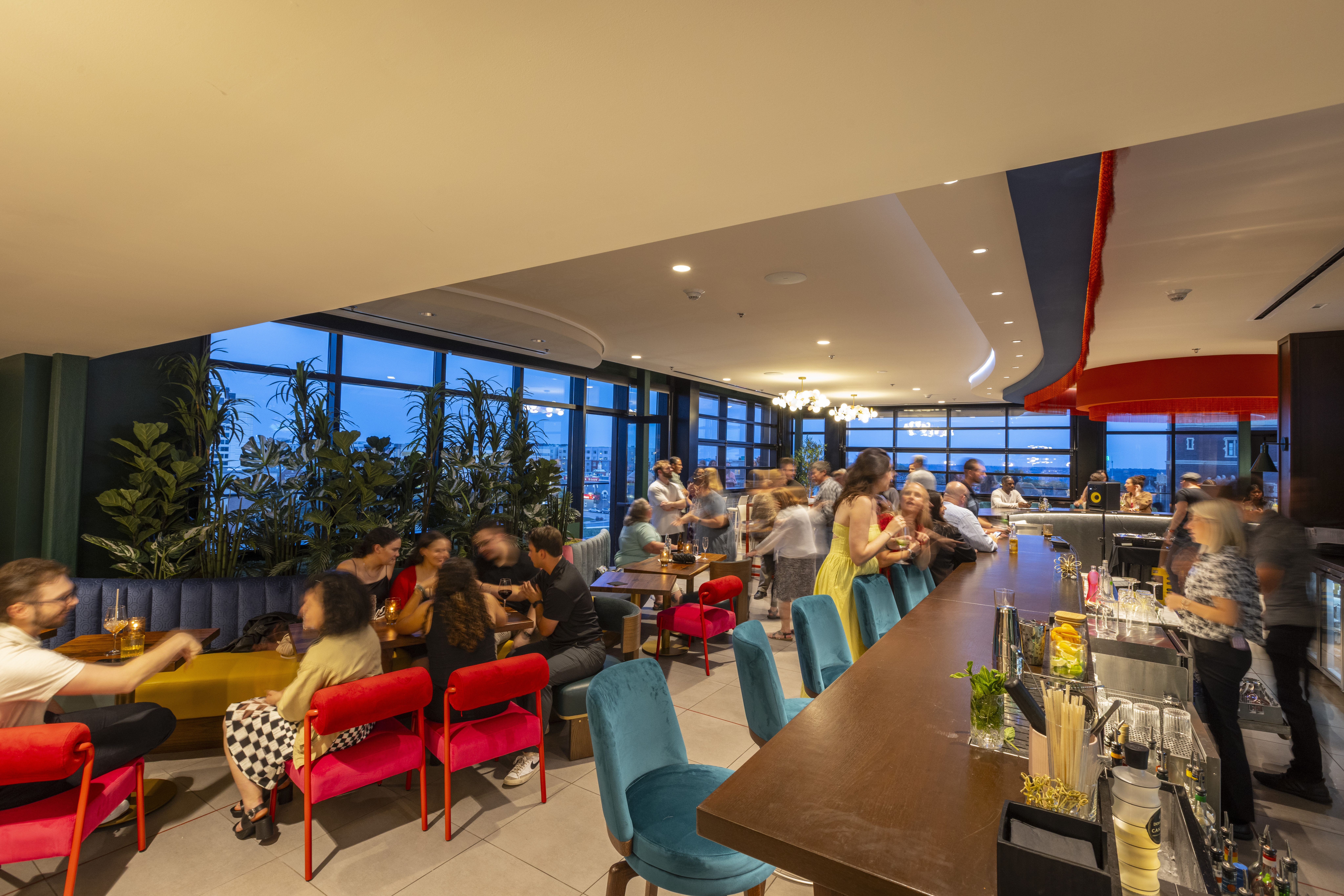 a group of people sitting at a table