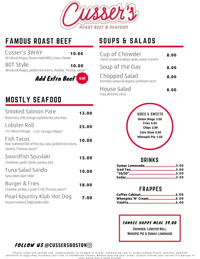 Take Out Window Cusser's Roast Beef & Seafood