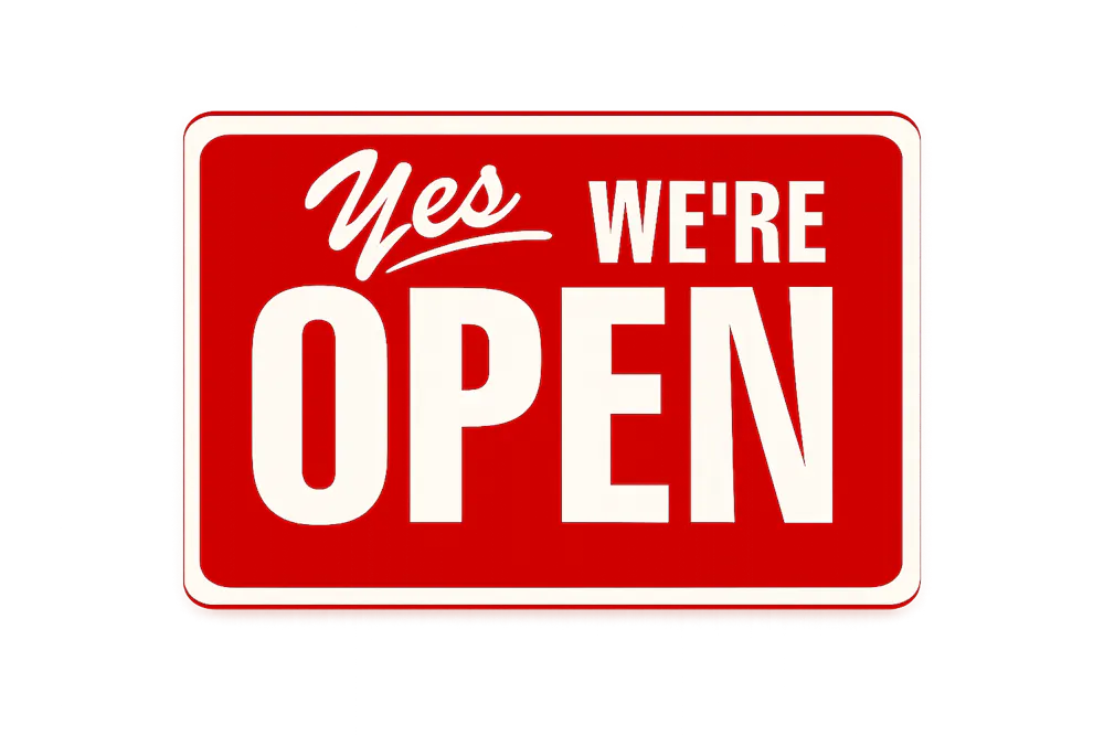 a red sign with white text