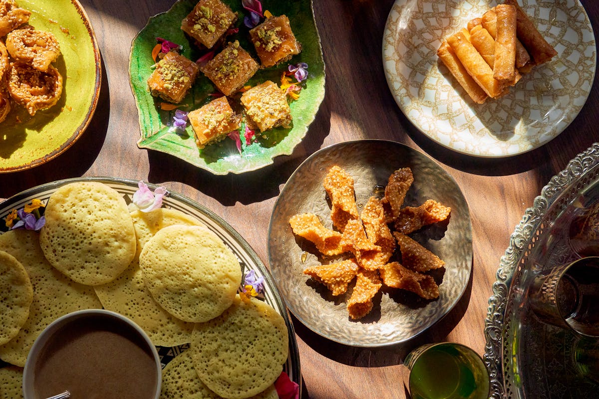 a table with a variety of food