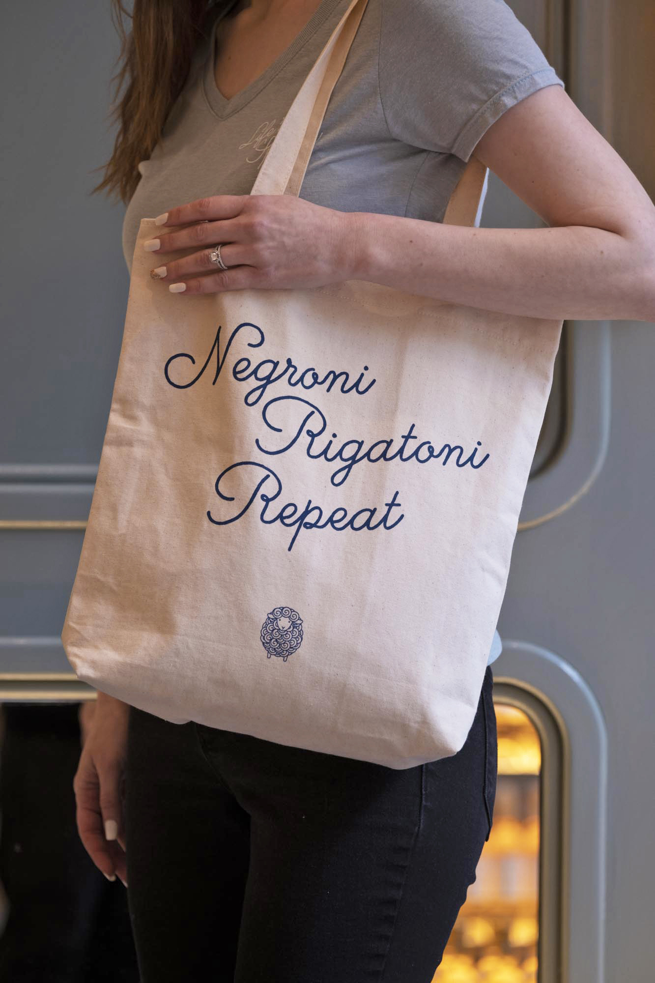 ‘Negroni Rigatoni Repeat’ Tote | La Pecora Bianca | Italian Restaurants ...