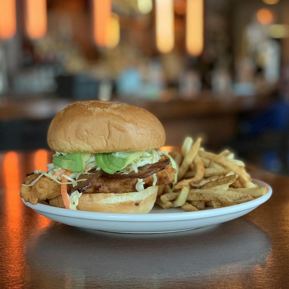 a close up of a sandwich on a plate on a table