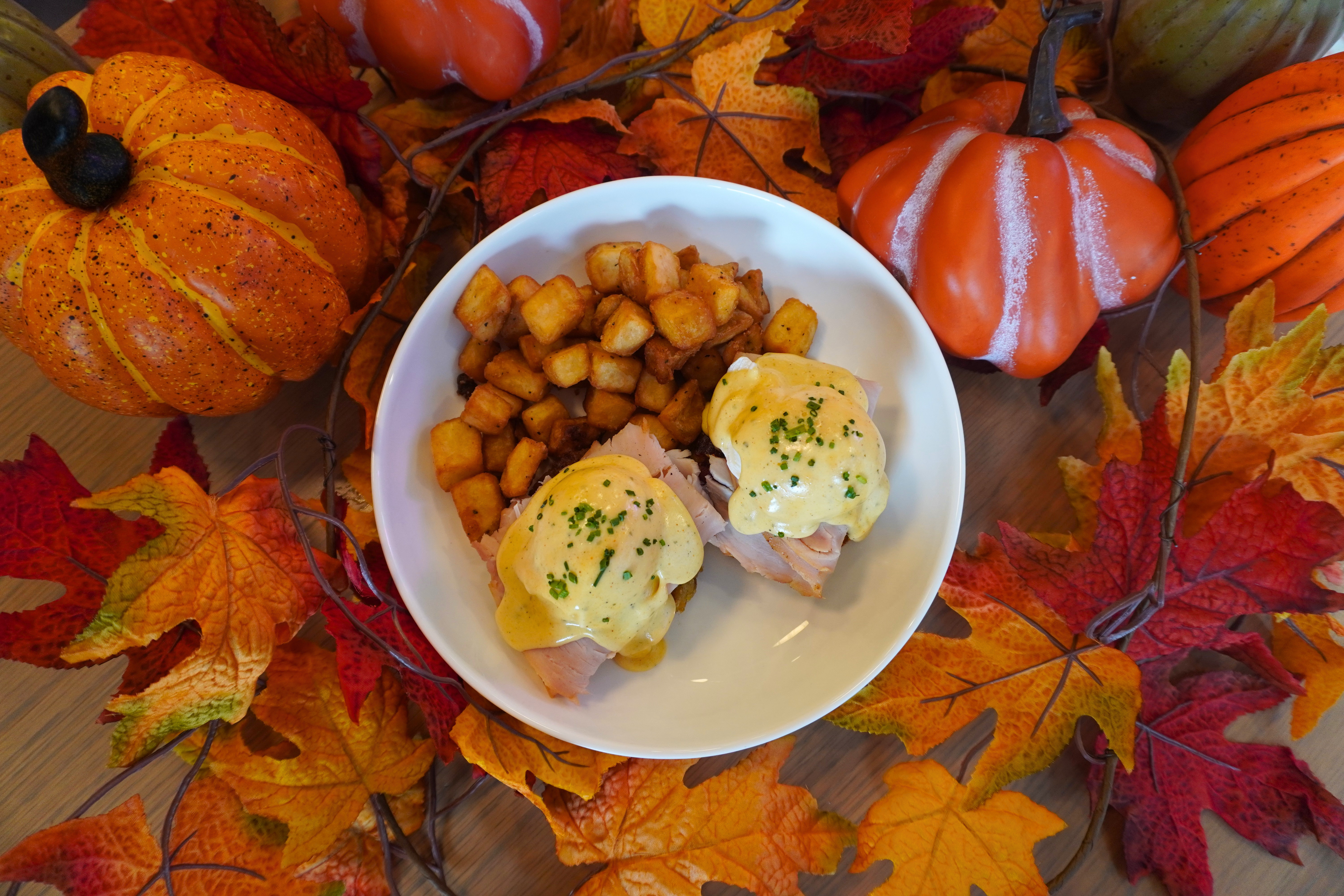 thanksgiving benedict on a festive table