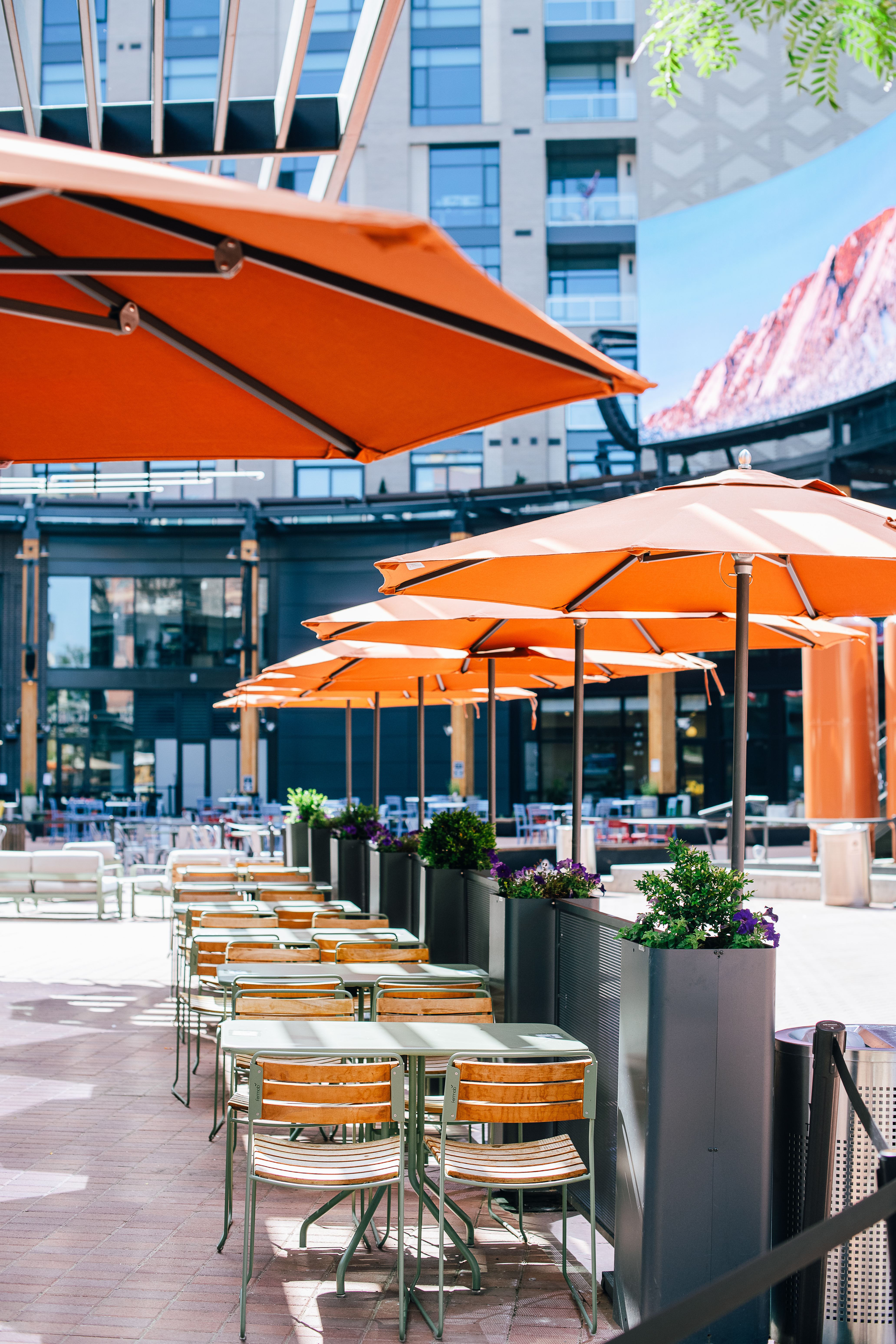 a large orange umbrella