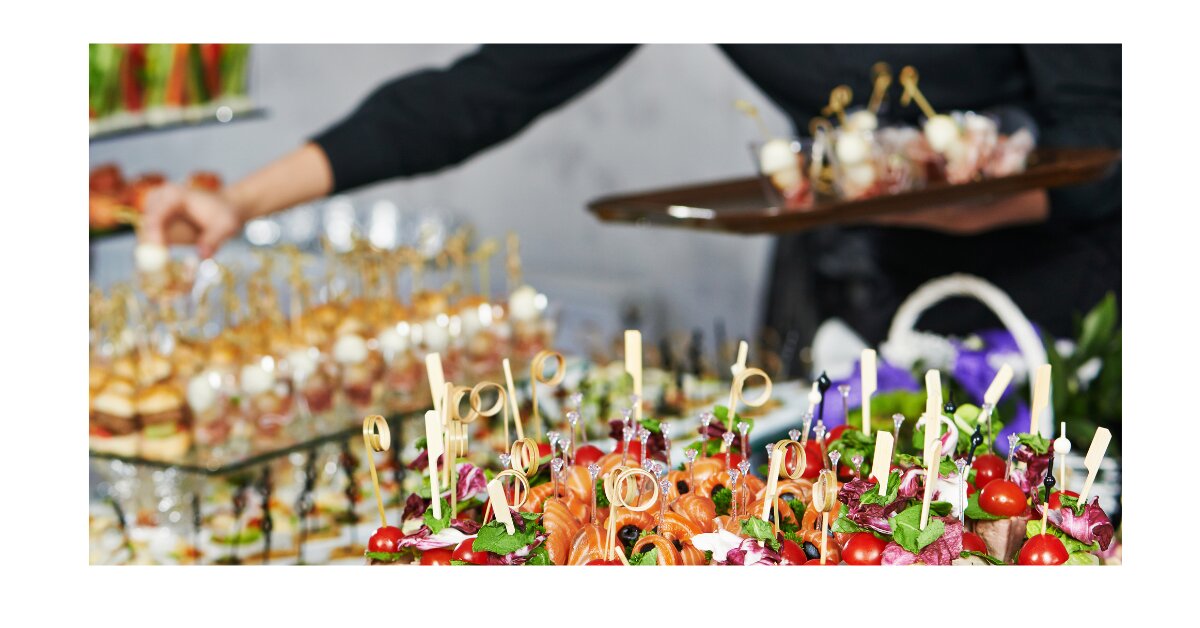 Plated dinner, buffet, and food station examples at wedding reception