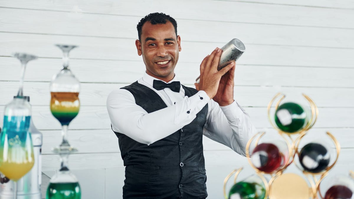 a mobile bartender making a drink