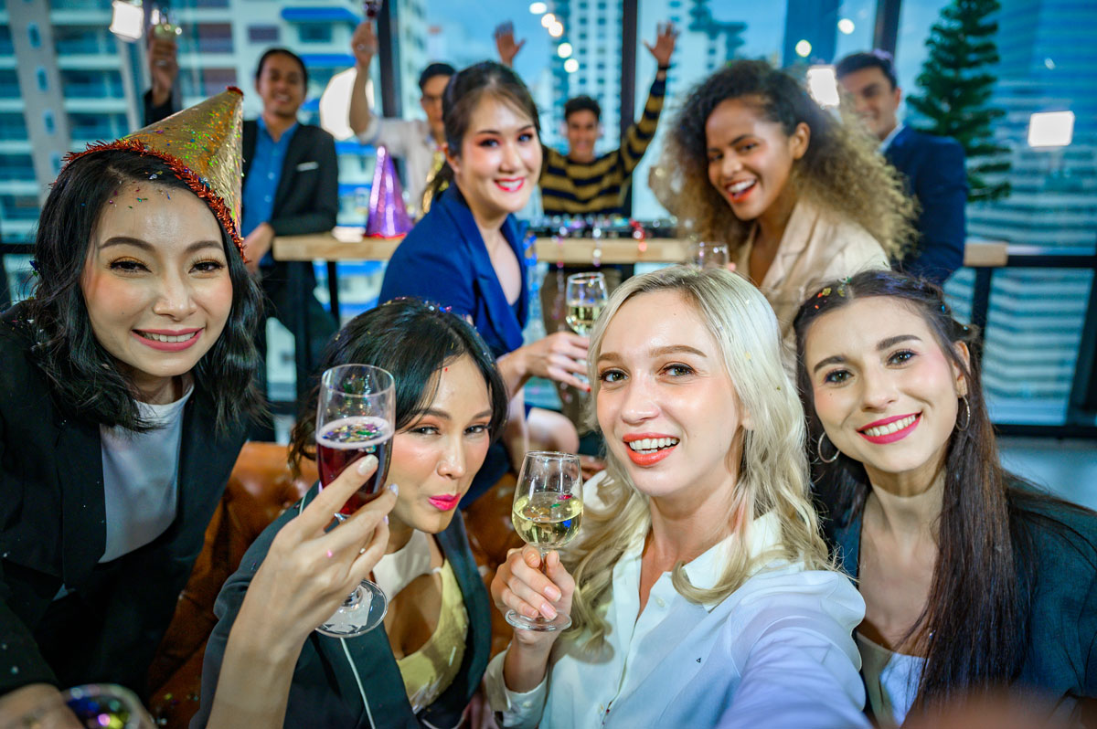 People celebrating at an office party.