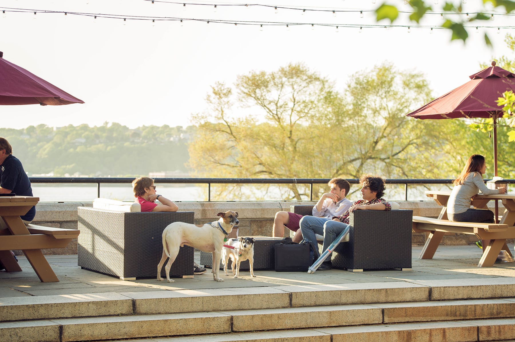 a group of people sitting on a bench