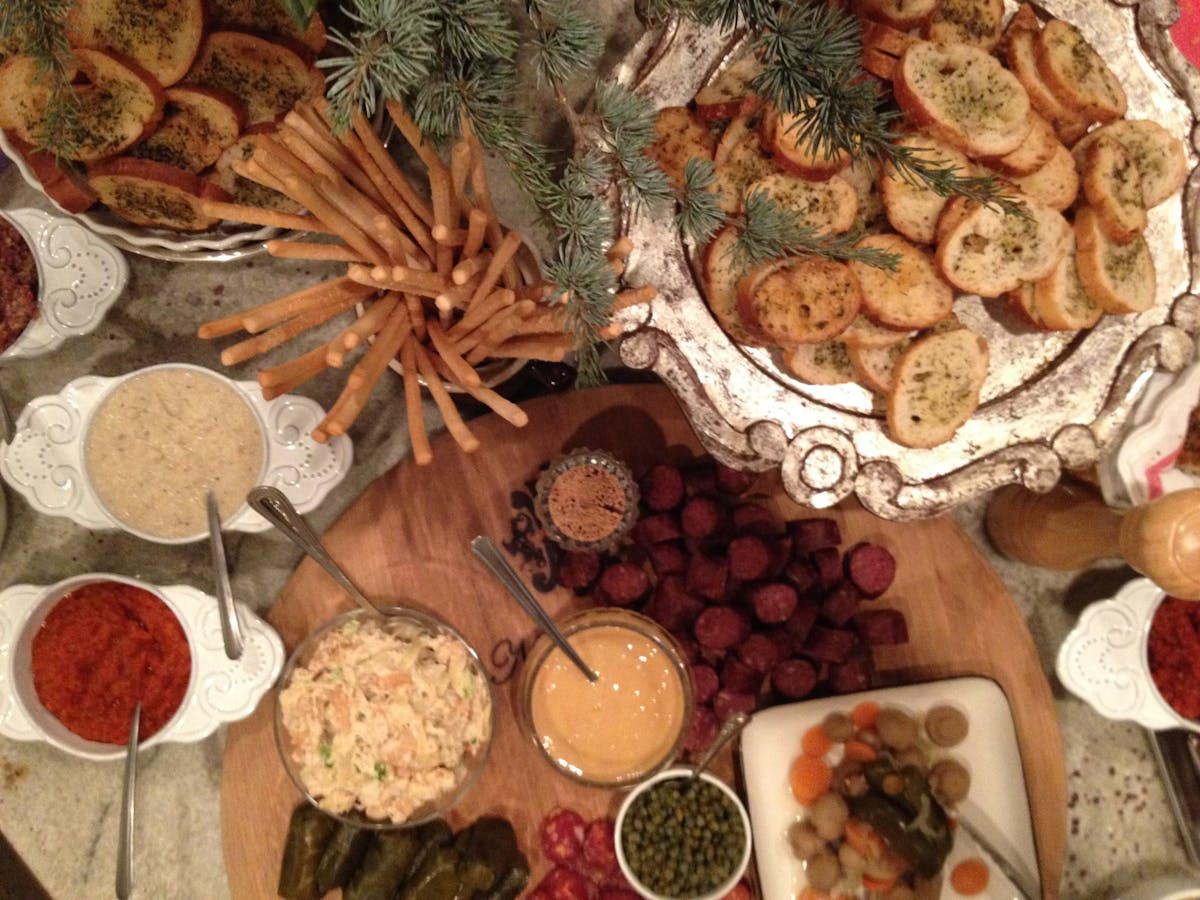 many different types of food on a table