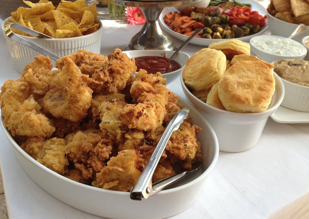 a bowl filled with different types of food on a table