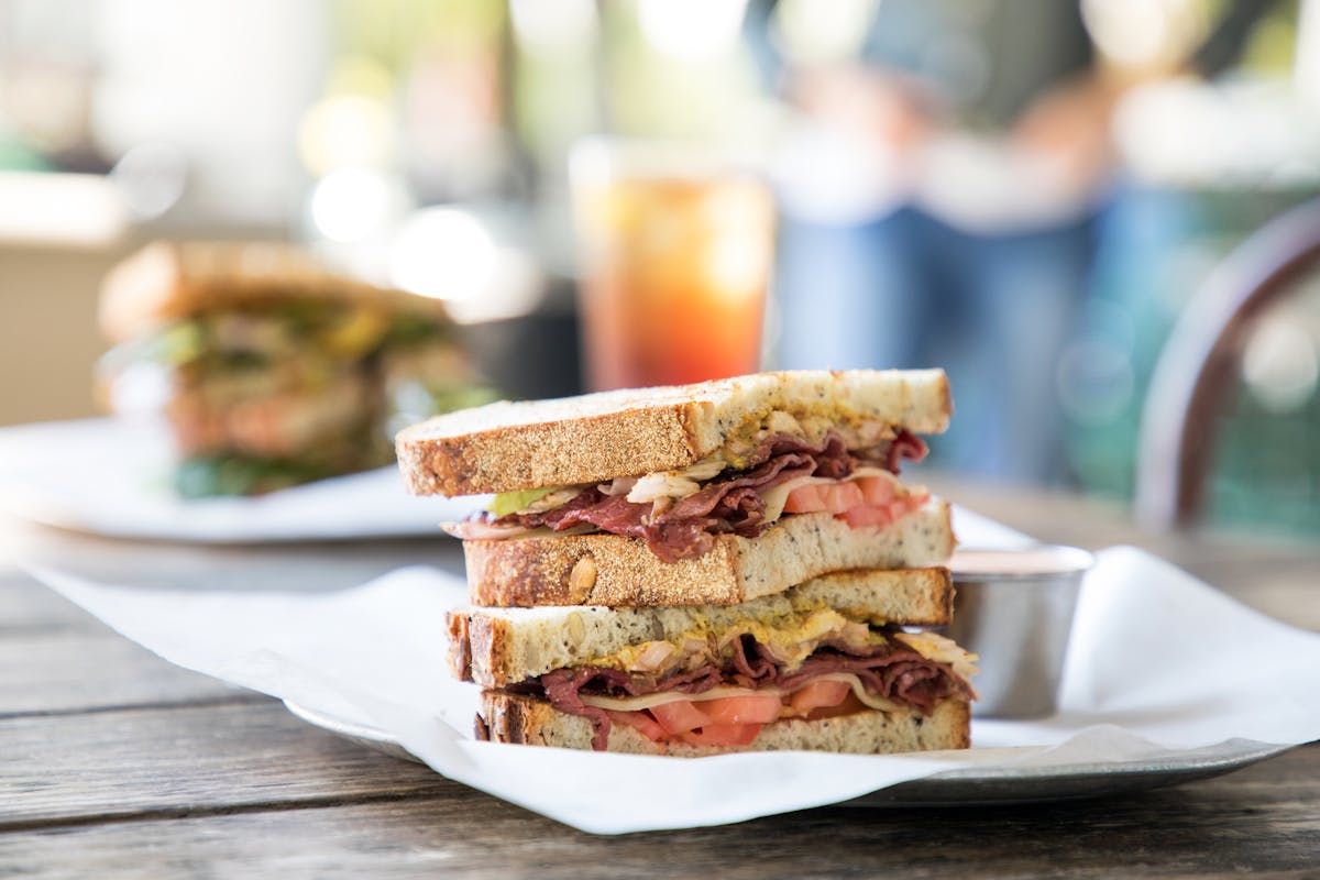 a close up of a sandwich on a plate