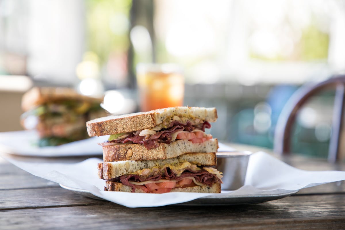 a close up of a sandwich on a plate