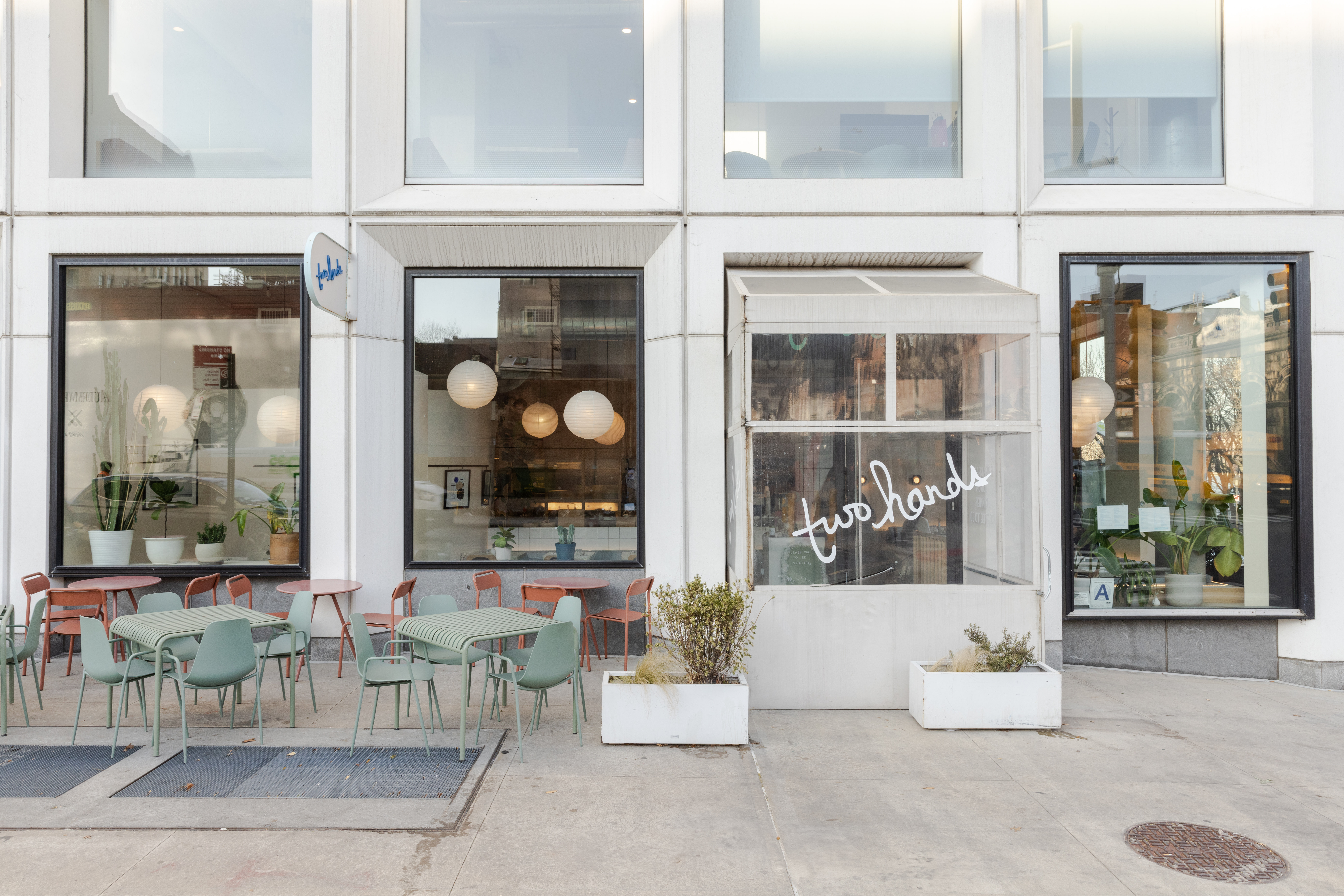 a building with tables and chairs