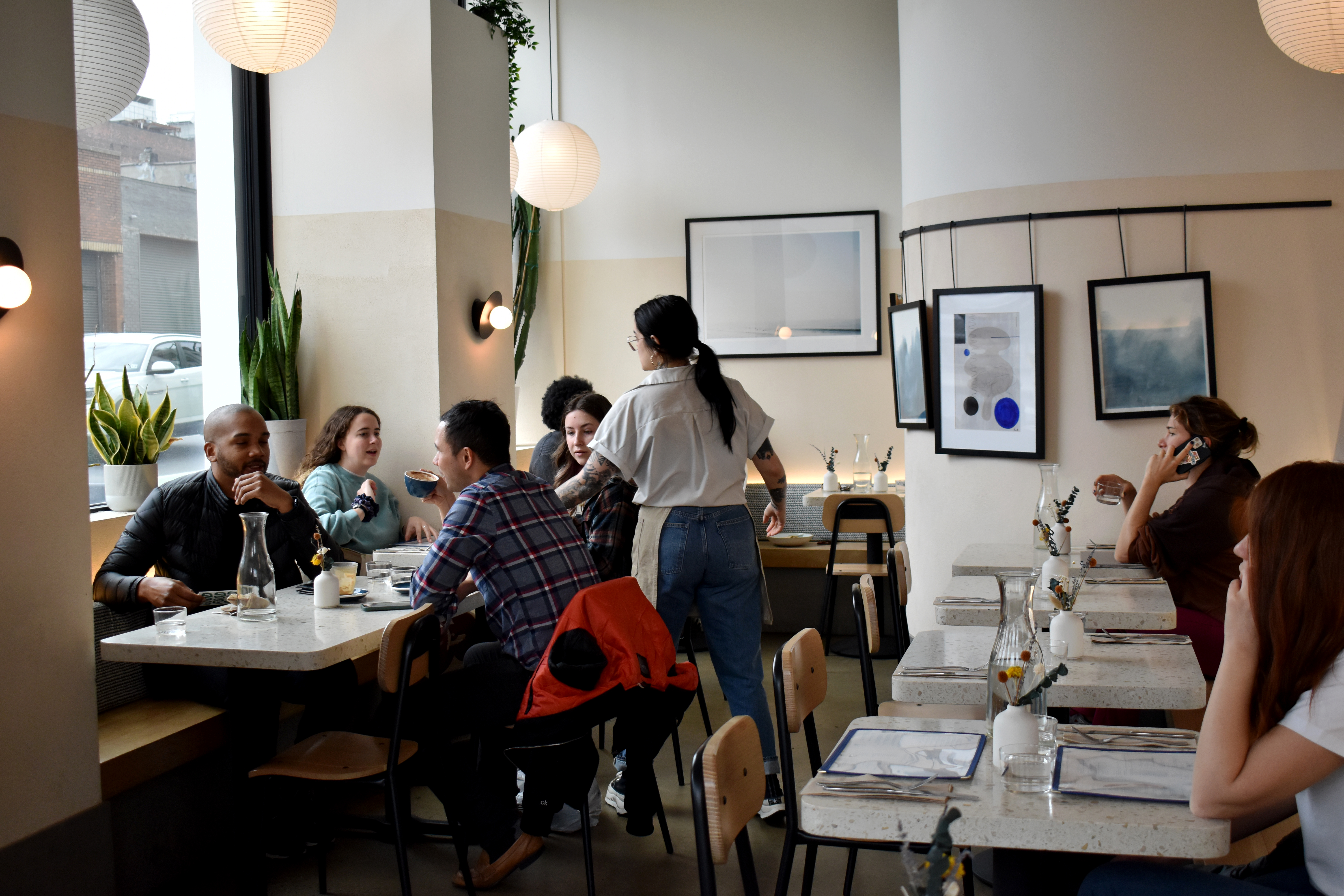 a group of people sitting at a table