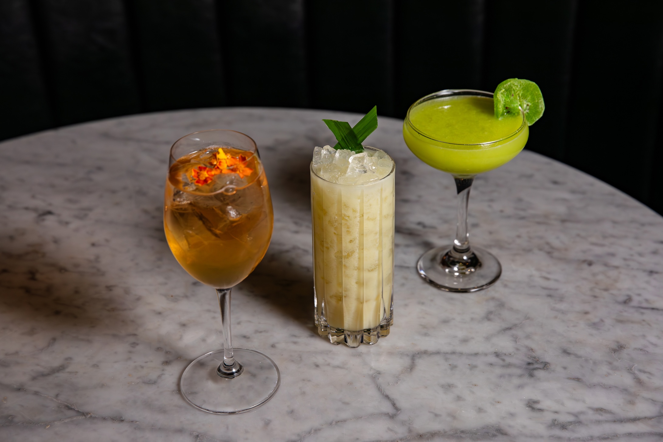 a group of drinks on a table