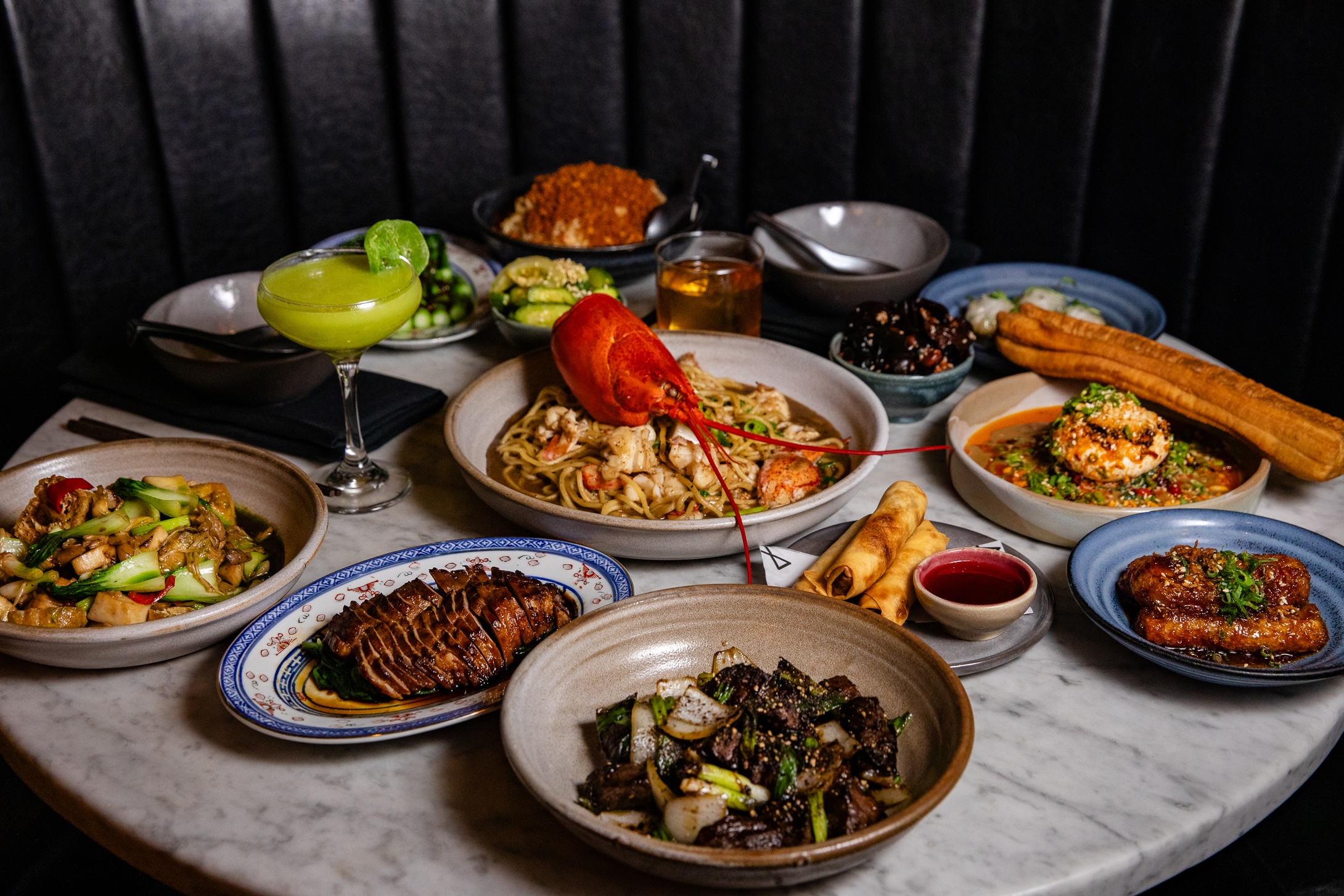 a table full of plates of food