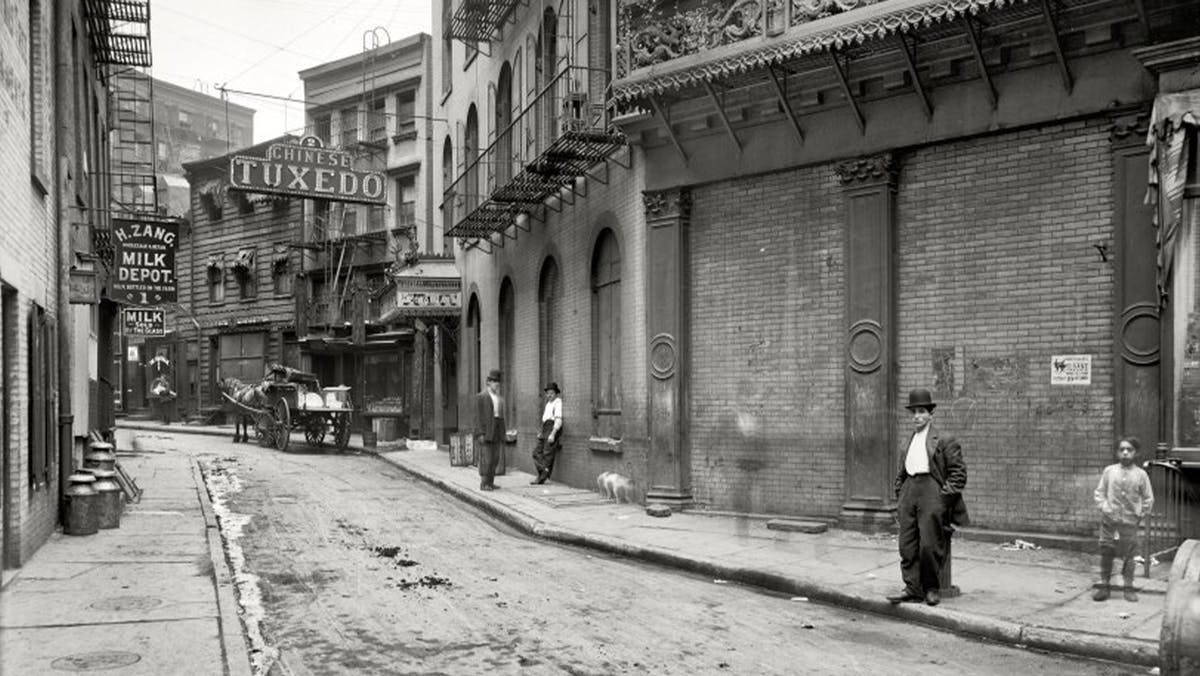 a person walking down a city street