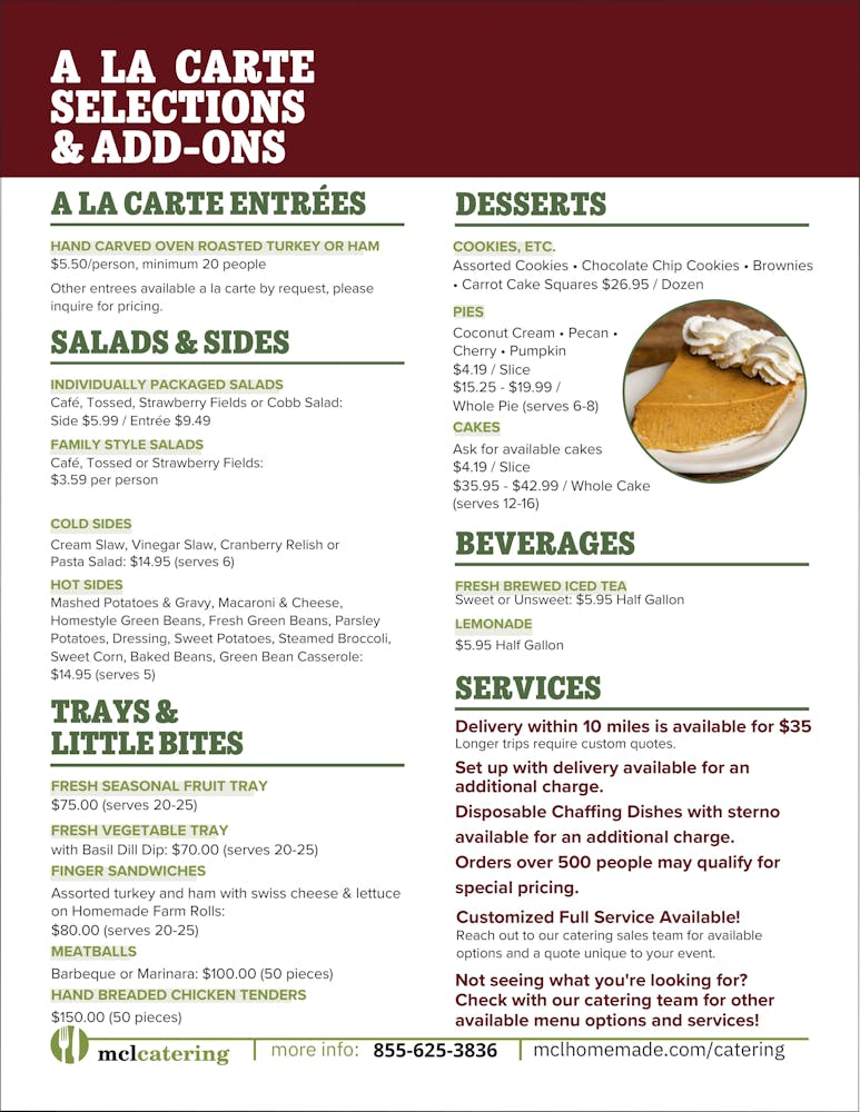 Holiday Carryout Family Meals MCL Restaurant & Bakery