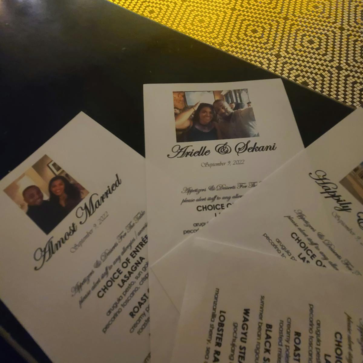 Custom printed menus Wedding